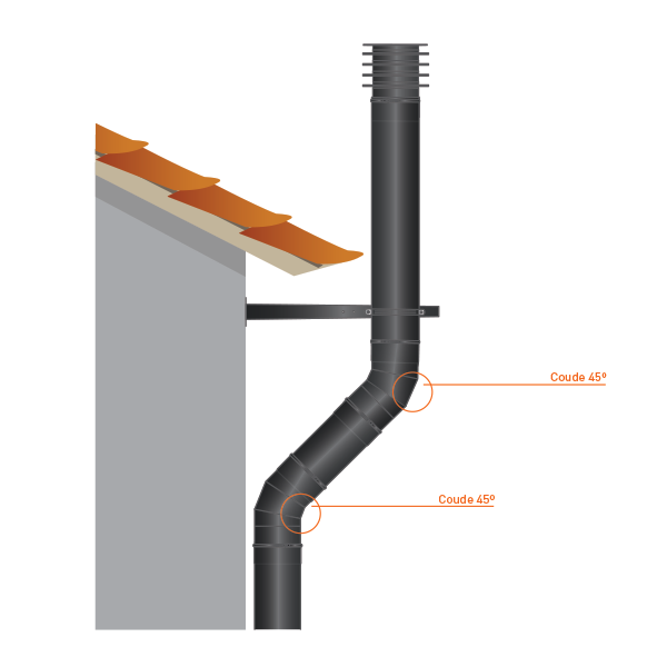 Coude 45º inox double paroi isolé Noir diamètre 125-175 - 2