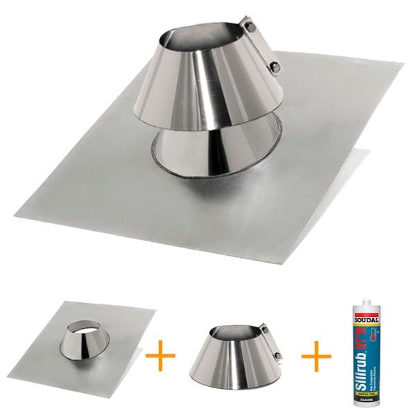 Kit d'abergement toiture plat - Solin d'étanchéité en inox diamètre 120 - 1 Kit d'abergement toiture plat - Solin d'étanchéité en inox diamètre 120 - 1
