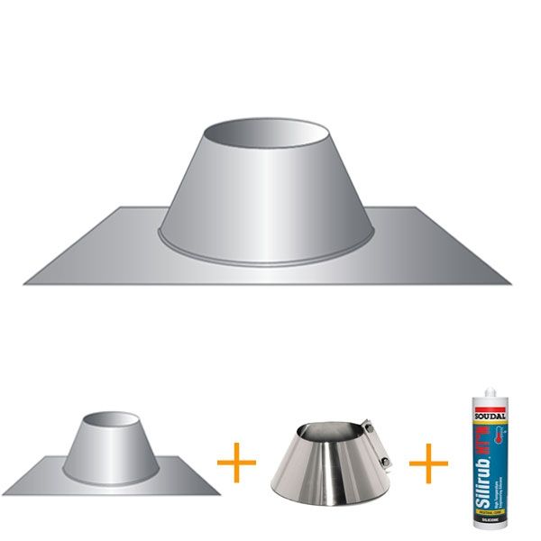 Kit d'abergement - Solin d'étanchéité cheminée pour toit terrasse diamètre 200 - 1 Kit d'abergement - Solin d'étanchéité cheminée pour toit terrasse diamètre 200 - 1