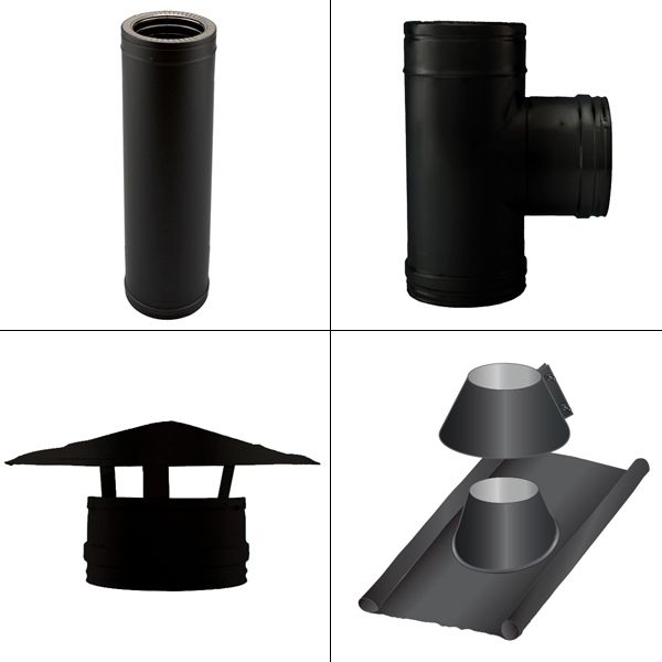 Kit conduit cheminée double paroi Noir/Anthracite Longueur 3,5m en diamètre 180-230 - 1 Kit conduit cheminée double paroi Noir/Anthracite Longueur 3,5m en diamètre 180-230 - 1