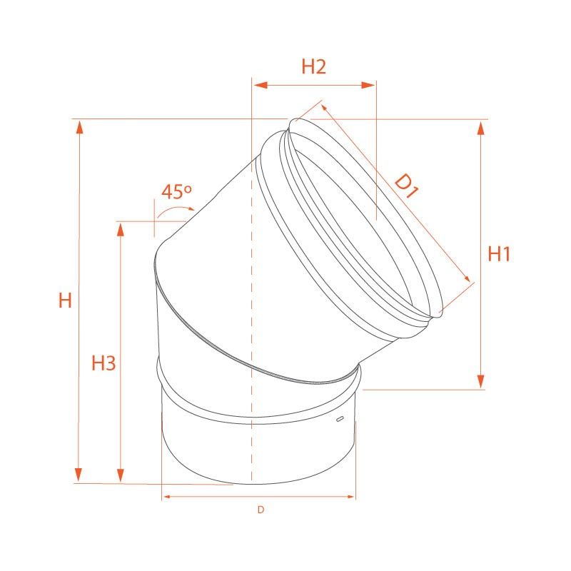 Coude 45° Inox diamètre 270 - 6 Coude 45° Inox diamètre 270 - 6