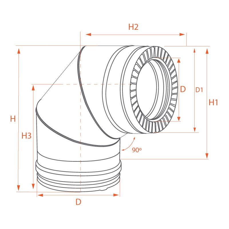 Coude à 90° double paroi isolé diamètre 150-200 - 4 Coude à 90° double paroi isolé diamètre 150-200 - 4