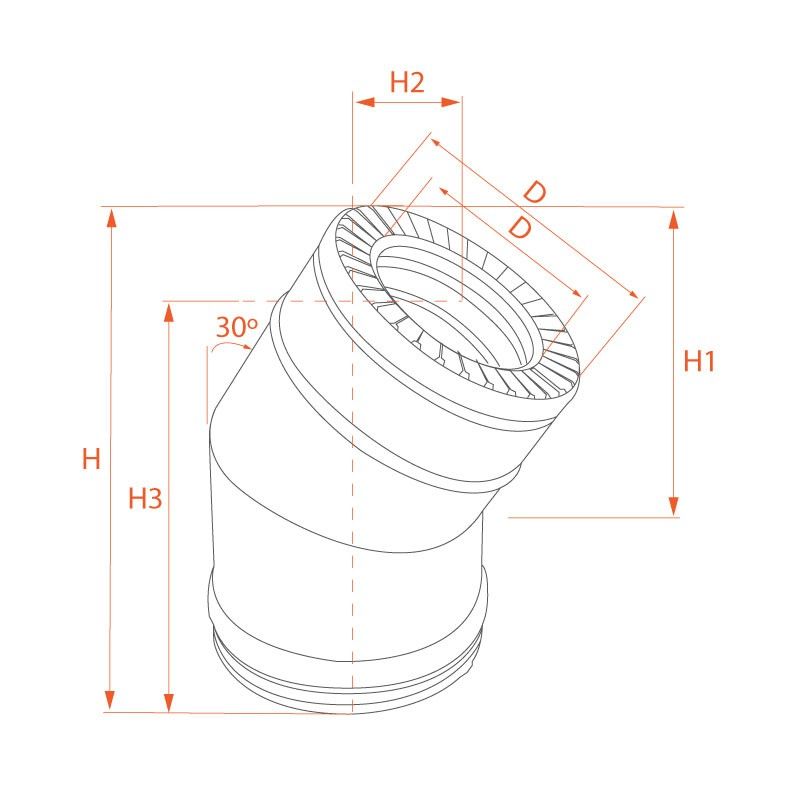 Coude 30º inox double paroi isolé Noir diamètre 150-200 - 4