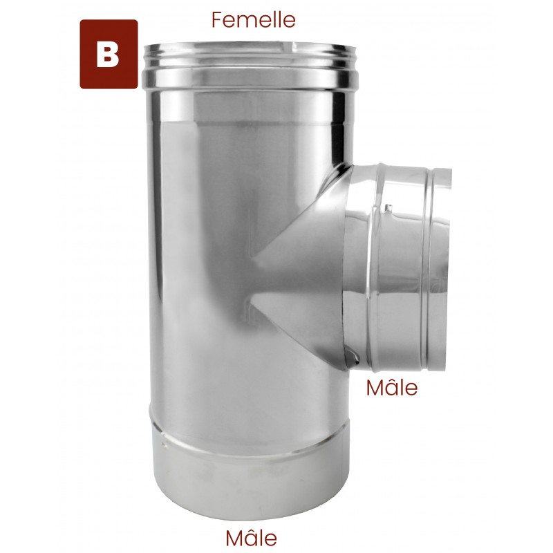Té à 90° Inox conduit cheminée diamètre 80 - 3 Té à 90° Inox conduit cheminée diamètre 80 - 3