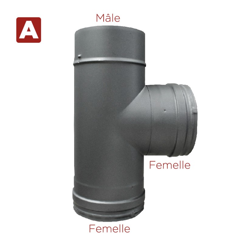 Té à 90° Inox simple paroi Noir-Anthracite diamètre 110 - 5 Té à 90° Inox simple paroi Noir-Anthracite diamètre 110 - 5