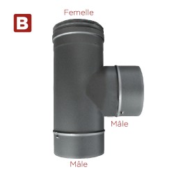 Té à 90° Inox simple paroi Noir-Anthracite diamètre 200 - 3