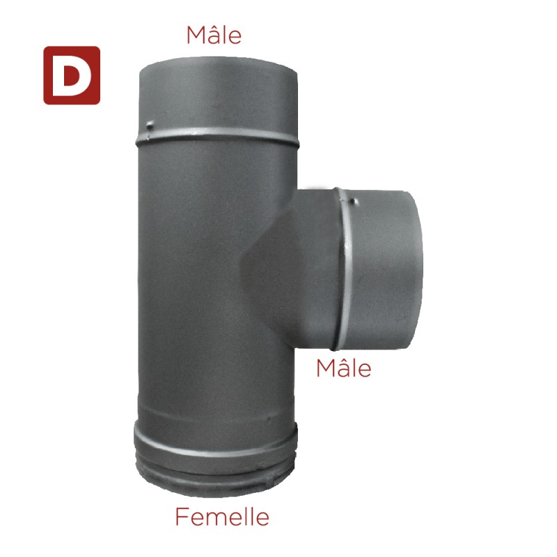 Té à 90° Inox simple paroi Noir-Anthracite diamètre 200 - 5 Té à 90° Inox simple paroi Noir-Anthracite diamètre 200 - 5
