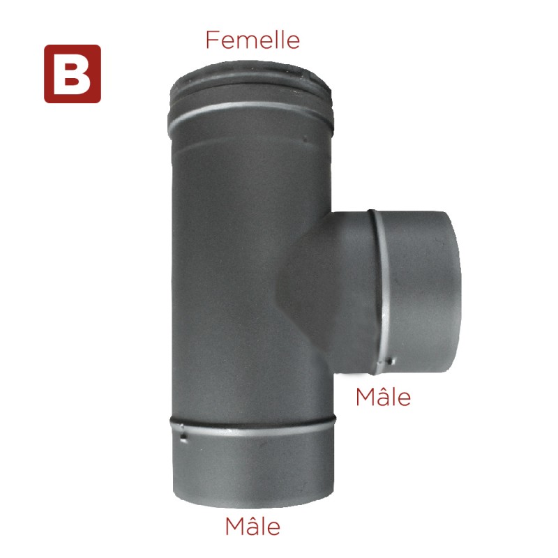 Té à 90° Inox simple paroi Noir-Anthracite diamètre 400 - 3