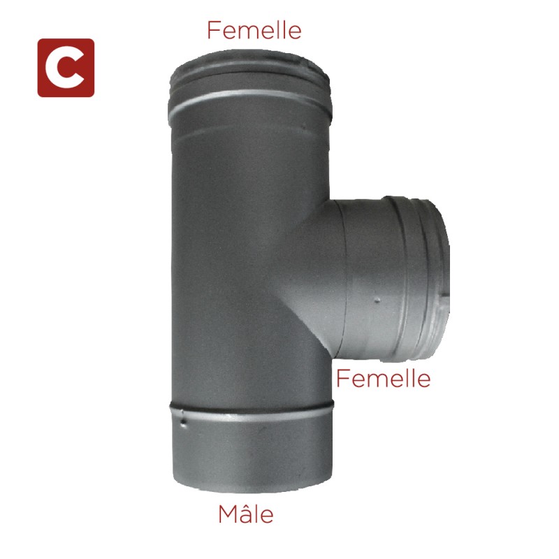 Té à 90° Inox simple paroi Noir-Anthracite diamètre 400 - 4