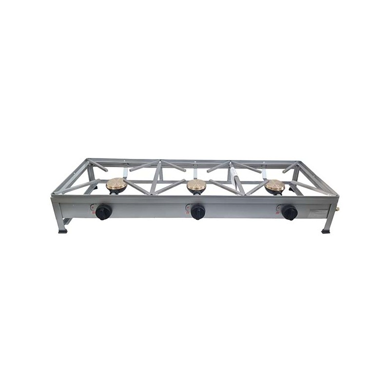 Table de cuisson en acier inoxydable à gaz autoportante 120x40 3 foyers - 1