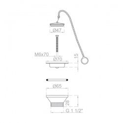 Bonde pour évier cuisine avec chaine sécurité diamètre 70 mm - 3