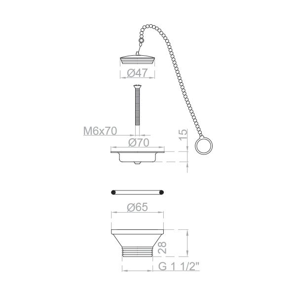 Bonde pour évier cuisine avec chaine sécurité diamètre 70 mm - 3 Bonde pour évier cuisine avec chaine sécurité diamètre 70 mm - 3